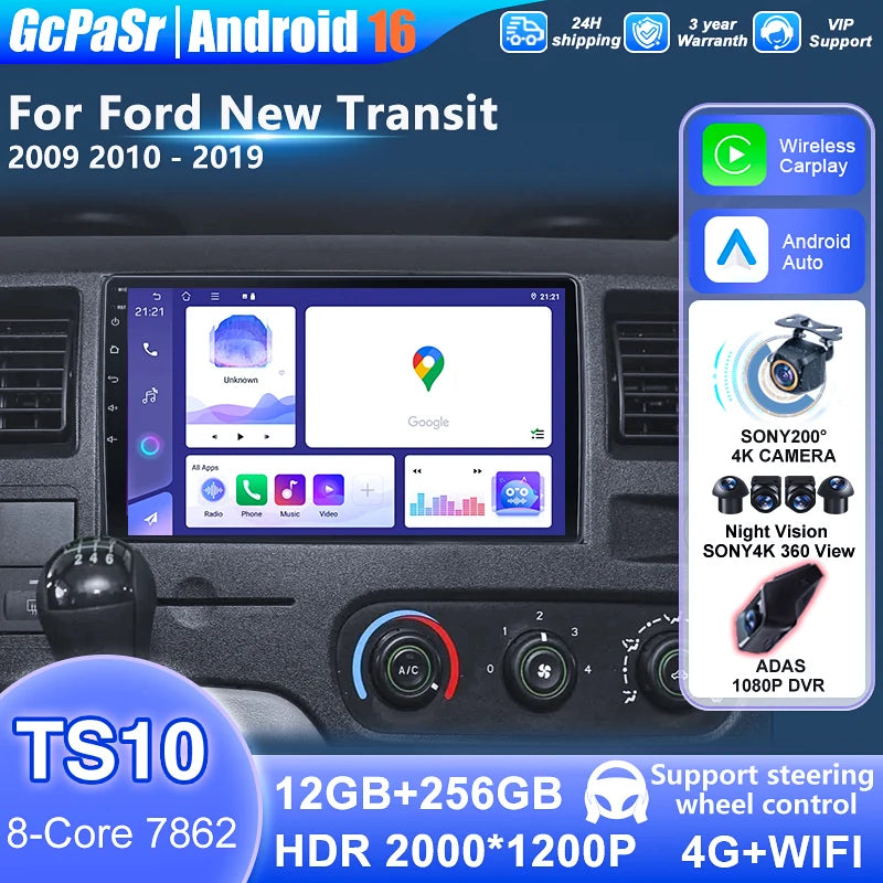 For Ford New Transit 2009 2010 2011 - 2019 Android Auto Screen Car Stereo Radio Multimedia