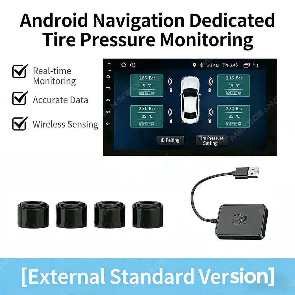 TPMS Tire Pressure Monitoring System USB Receiver For Android Car Navigation Radio IPX7 Al | AUTOKITSHOP