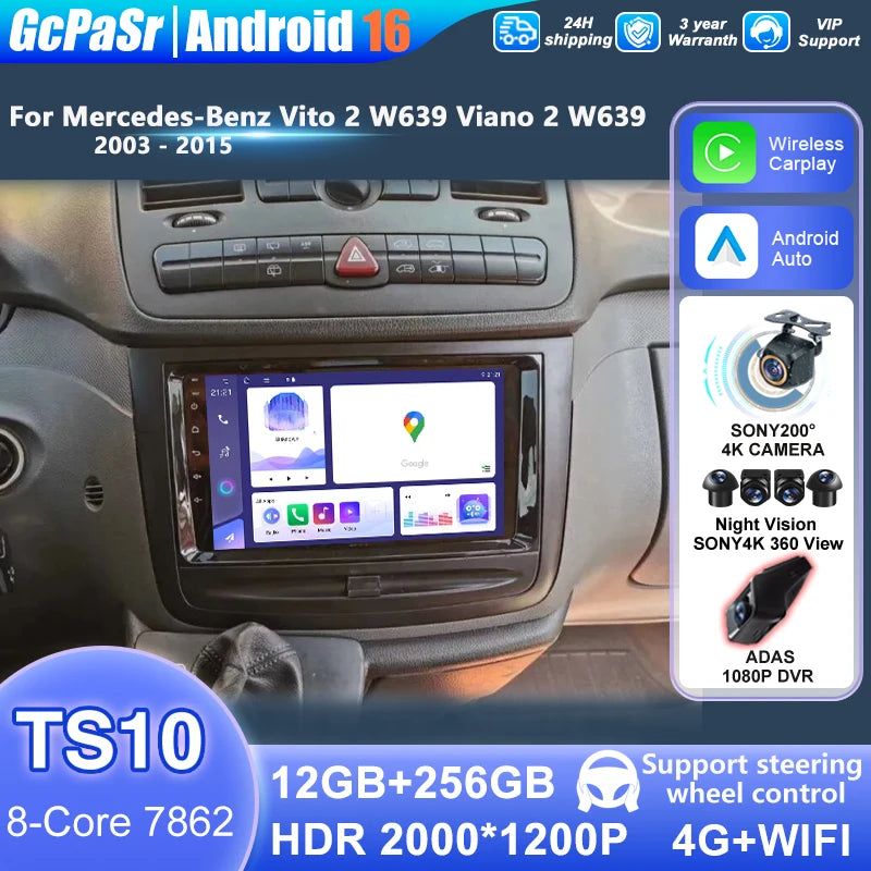 Android 16 Car Radio Carplay For Mercedes-Benz Vito 2 W639 Viano 2 W639 2003 - 2015 Head U