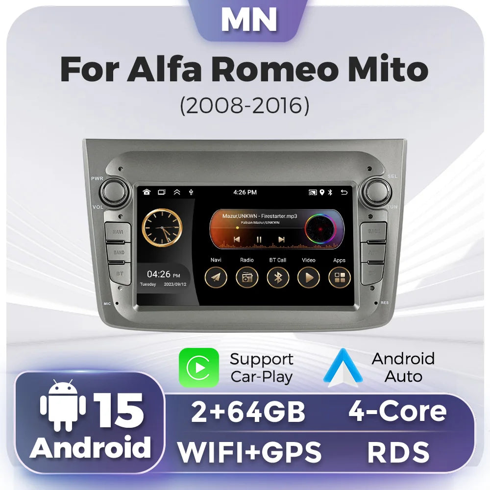 7'' Android 15 Car Radio for Alfa Romeo Mito 2008-2012 Wireless Carplay Multimedia Player  | AUTOKITSHOP