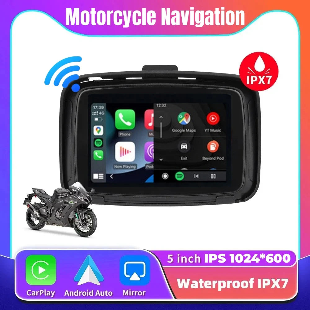 5 Inch Motorcycle Wireless For Apple Carplay Android Auto Portable Navigation GPS Screen I | AUTOKITSHOP