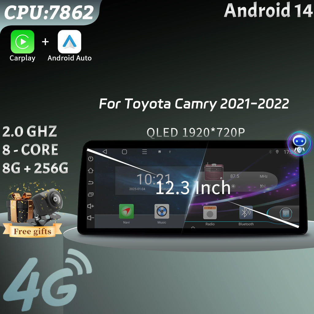 12.3inch For Toyota Camry 2021-2022 Car Radio Multimedia Android 15 4G GPS Navigation Wire