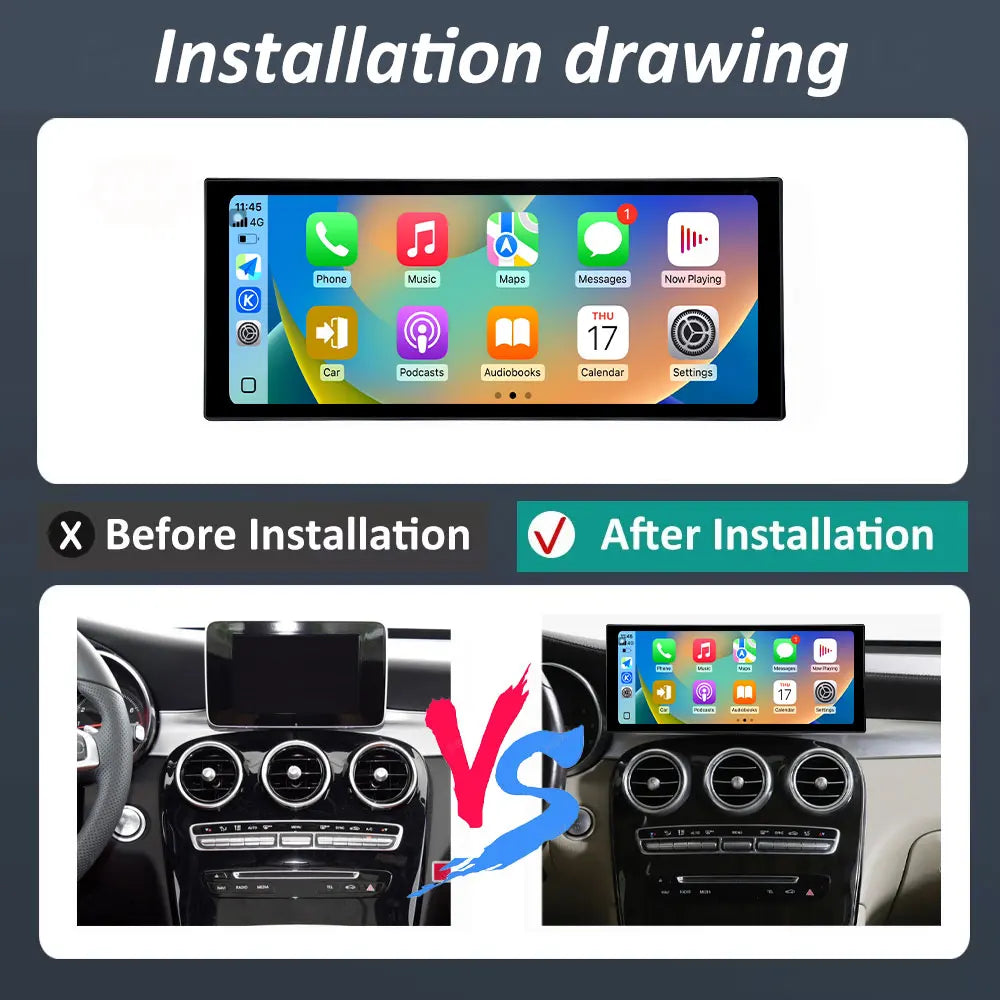 for BENZ C CALSS W205 GLC 2015 - 2018 NTG 5.0 Android 16 Car Ultra-thin QLED Screen Car Ra