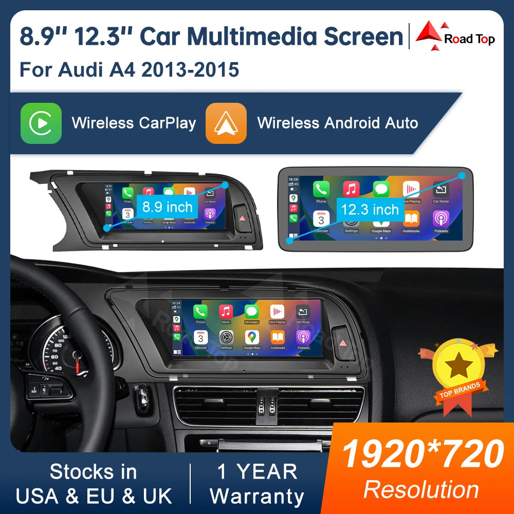 8.9 Inch 12.3"" Multimedia Display Touch Screen For Audi A4 S4 2013-2015 Airplay Miracast  | AUTOKITSHOP