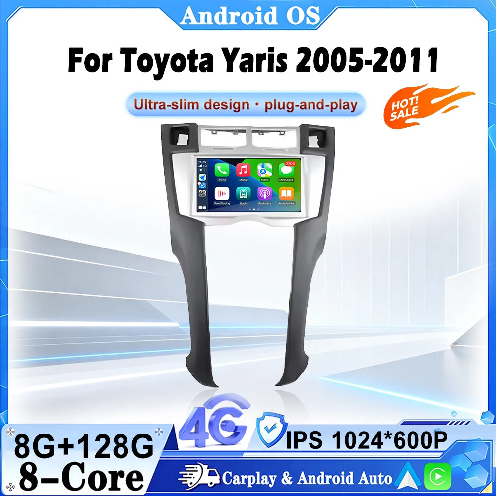 4G 7"For Toyota Yaris 2005 2006 2007-2011 Car Carplay Auto Android 16 Radio Navigation GPS