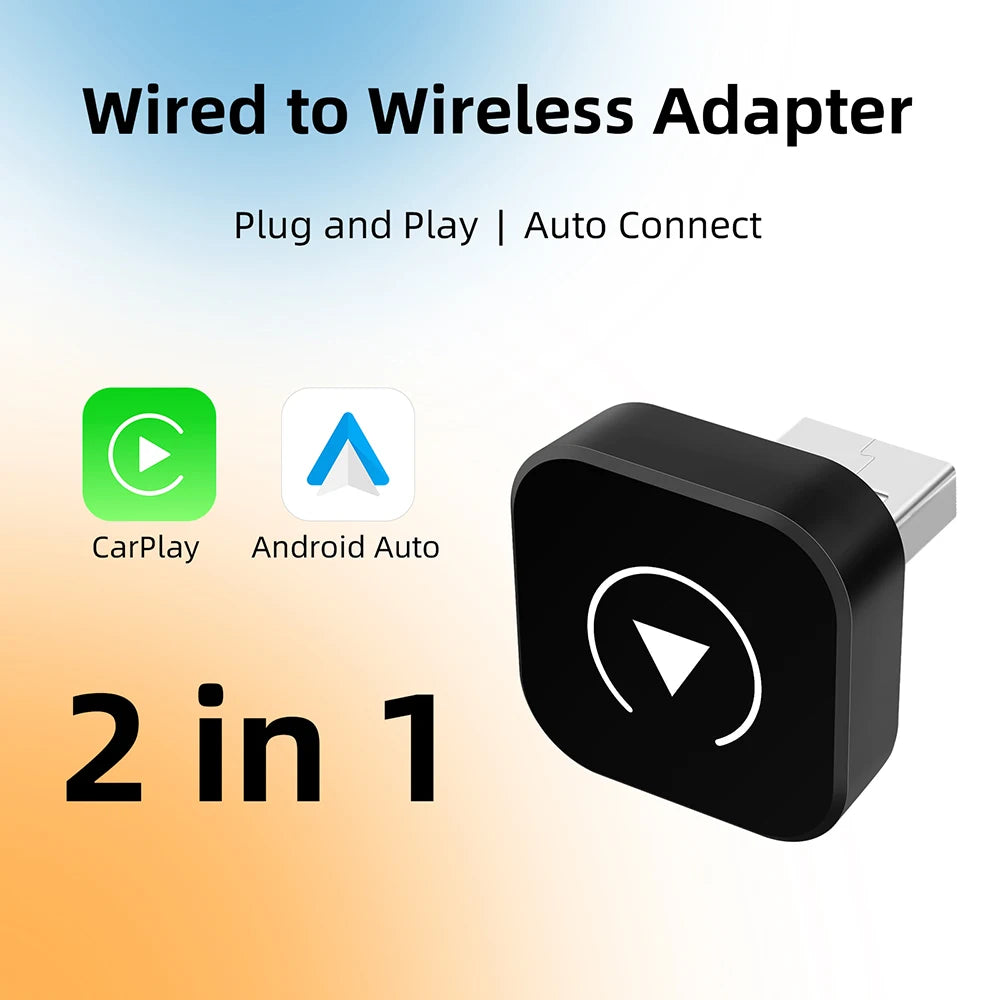 USB 2 in 1 Wireless CarPlay Adapter Plug & Plug Auto Connect No Delay Converts Wired to Wi