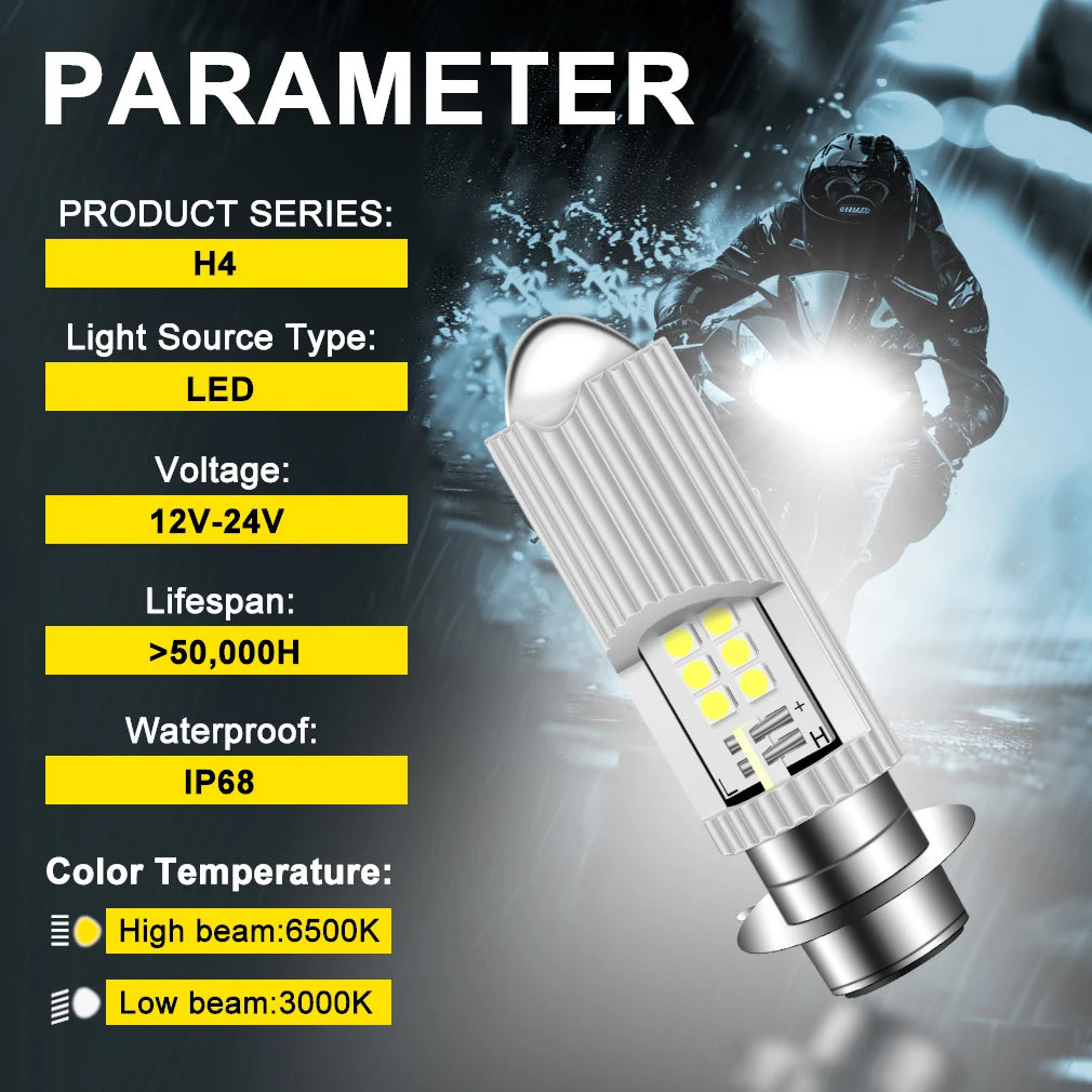 H4 LED Headlight Motorcycle 60W 4000LM Light Blubs BA20D H6 P15D LED Light 3570 CSP Fog He