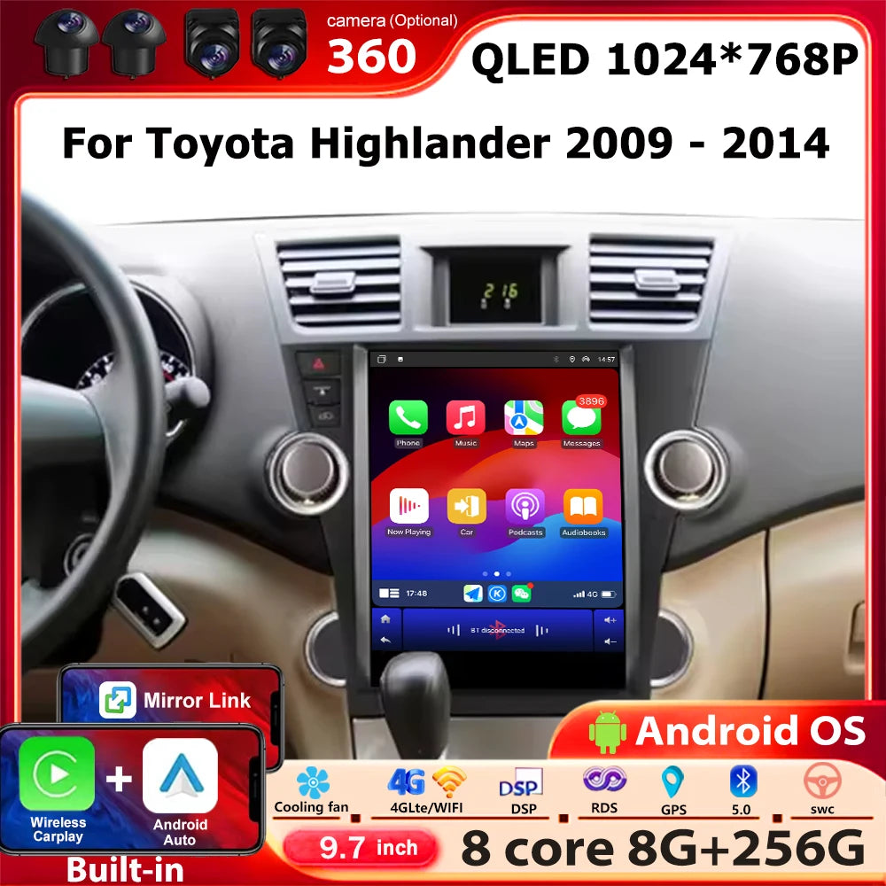 Car Radio Multimedia Player GPS Navigation Tools For Toyota Highlander 2009 - 2014 Android