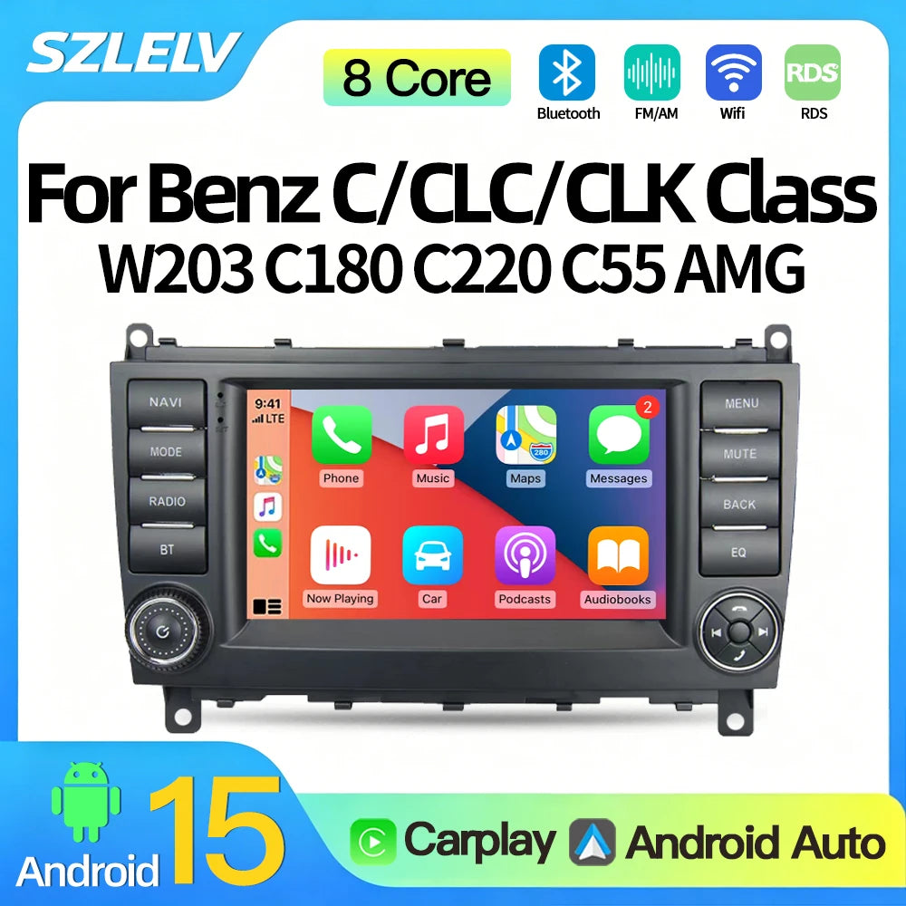 SZLELV Carplay Android Auto Car Radio Multimedia For Mercedes Benz CLC CLK C-Class W203 C1