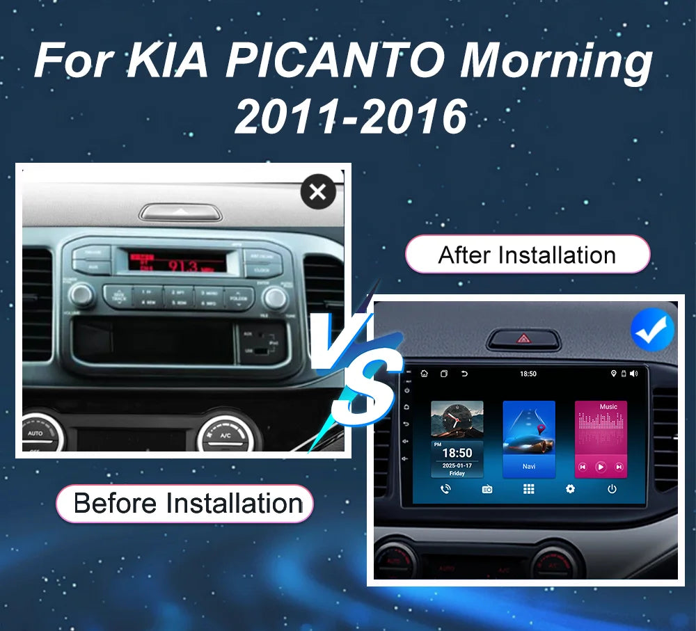 Car Android 15 For KIA PICANTO Morning 2011-2016 Auto Radio GPS Navigation Carplay Wirerle