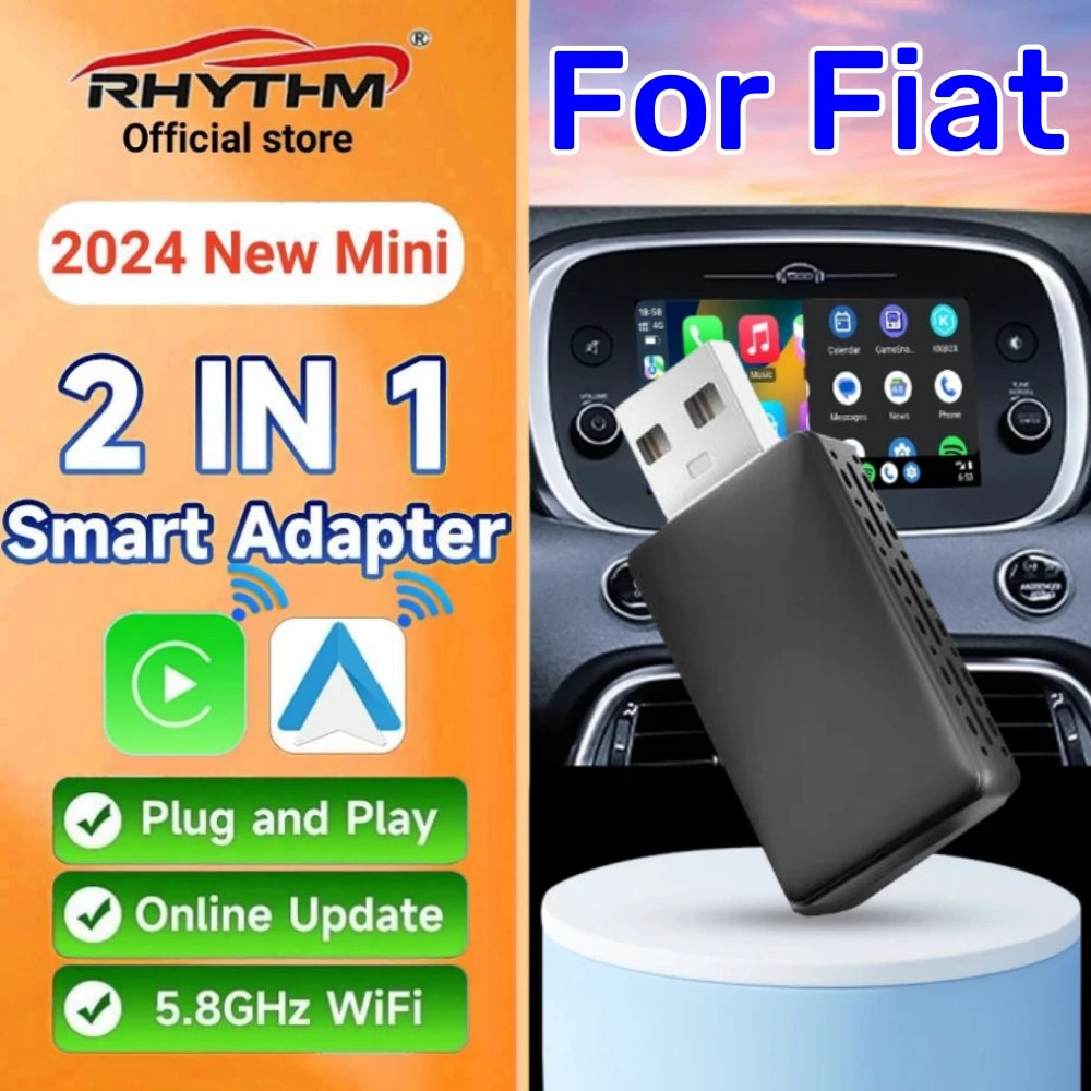 2024 NEW Mini 2in1 Ai Box Rhythm Wireless Carplay Adapter Android Auto Wireless For Fiat 5 | AUTOKITSHOP