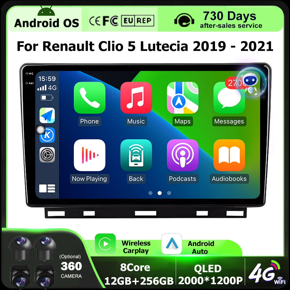 Android 16 Auto Carplay For Renault Clio 5 Lutecia 2019 - 2021 Car Radio Multimedia Player