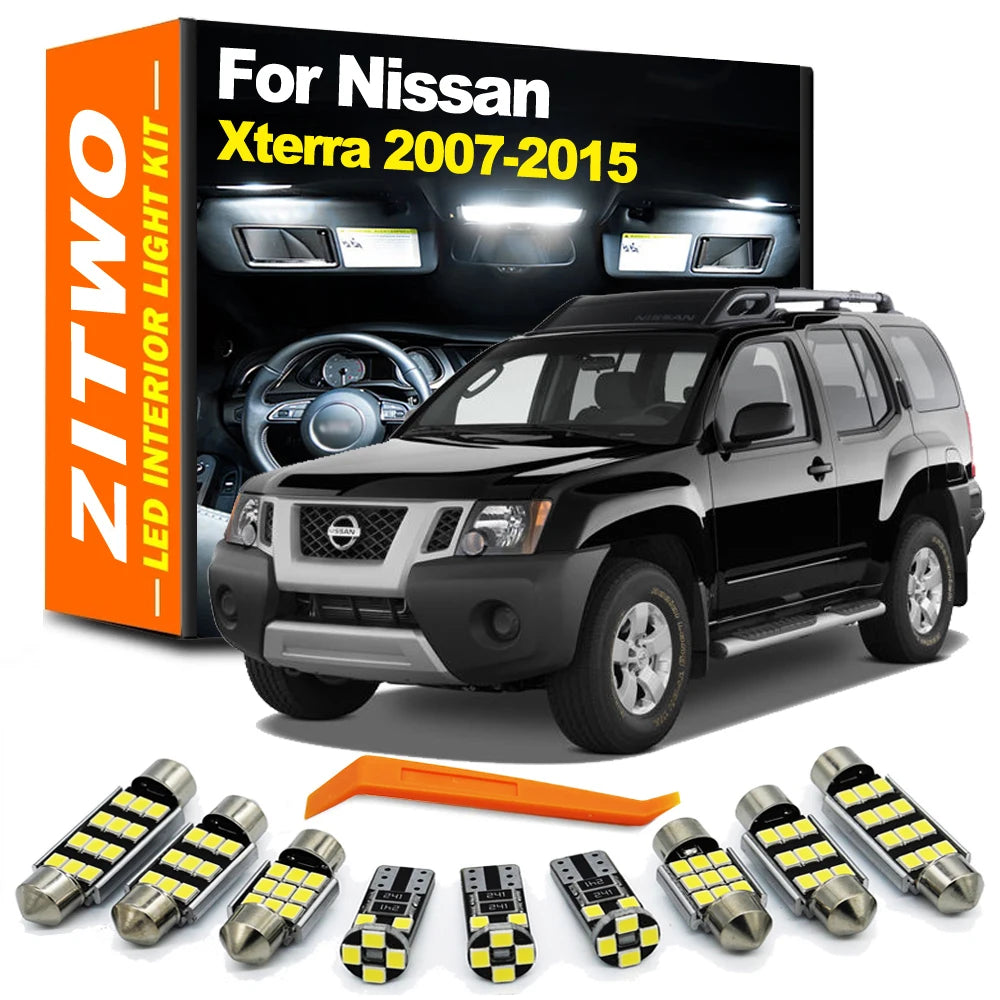 ZITWO 10Pcs Car Accessories For Nissan Xterra 2007 2008 2009 2010 2011 2012 2013 2014 2015 LED Bulb Interior Plate Light Kit