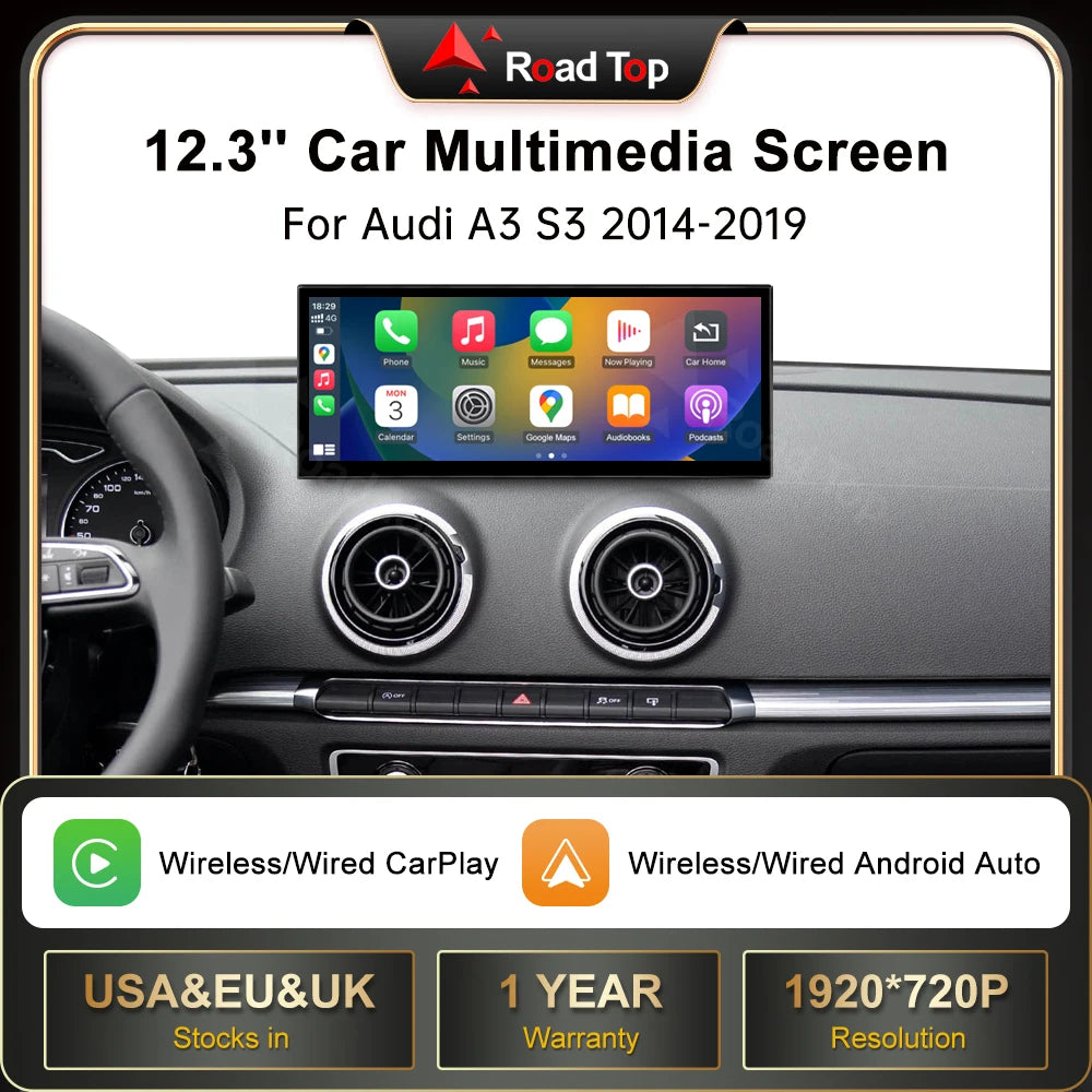 12.3' RoadTop Multimedia Linux Display Wireless CarPlay Android Auto Airplay Autolink For