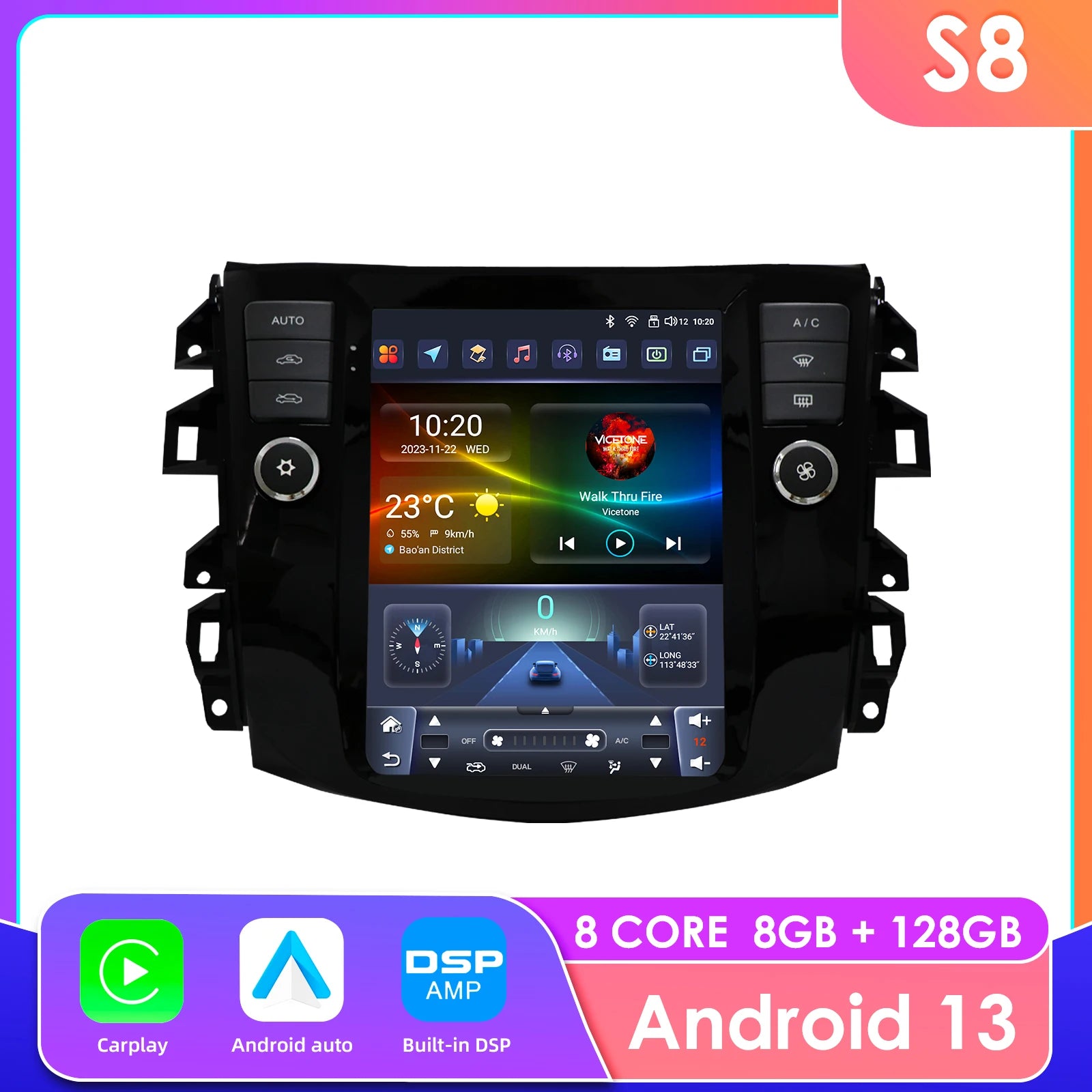 12.3" Car Radio GPS for Nissan Navara NP300 2016-2022 Android Auto Carplay 4G-LTE 360 Camera Multimedia Player Stereo RD