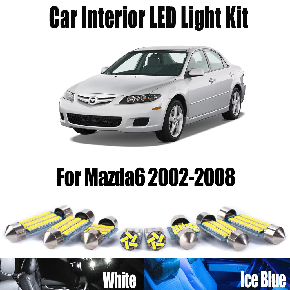 17-Piece LED Interior Light Kit for Mazda 6 GY GG Saloon Wagon Mazda6 2002- 2006 - Canbus Dome Map Door Trunk Bulbs |...