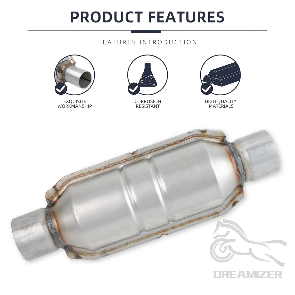 Universal 2.5"/63mm Exhaust Catalytic Converters Stainless Steel Catalytic Converter w/Guard Shi - Automotive LED Light