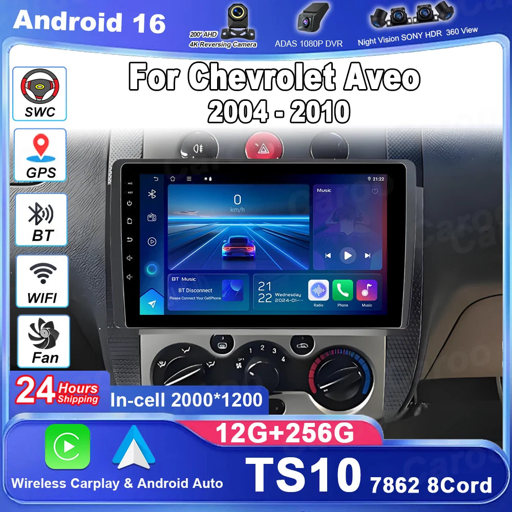 For Chevrolet Aveo 2004 - 2010 Android 16 Car Radio Multimedia Video Player GPS CarPlay Au
