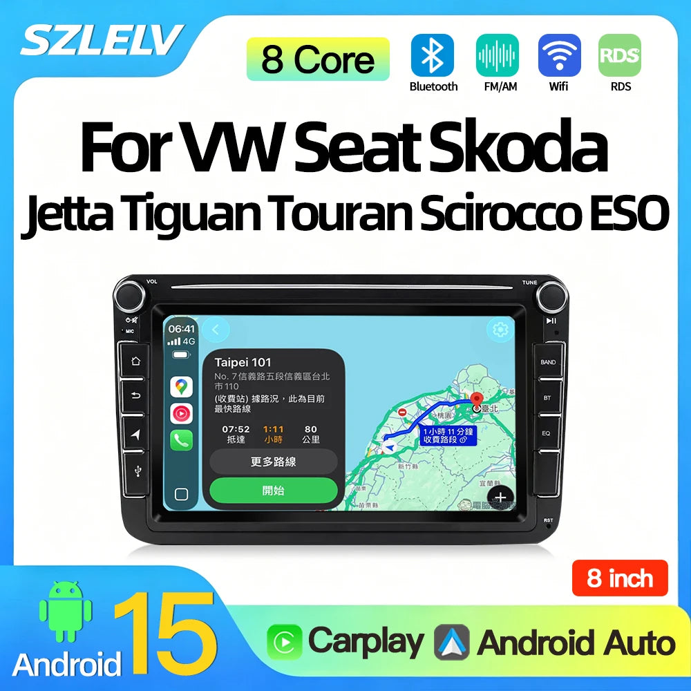 SZLELV Car Player FM BT RDS Radio Android Auto Carplay Stereo For VW Seat Skoda Passat Jet