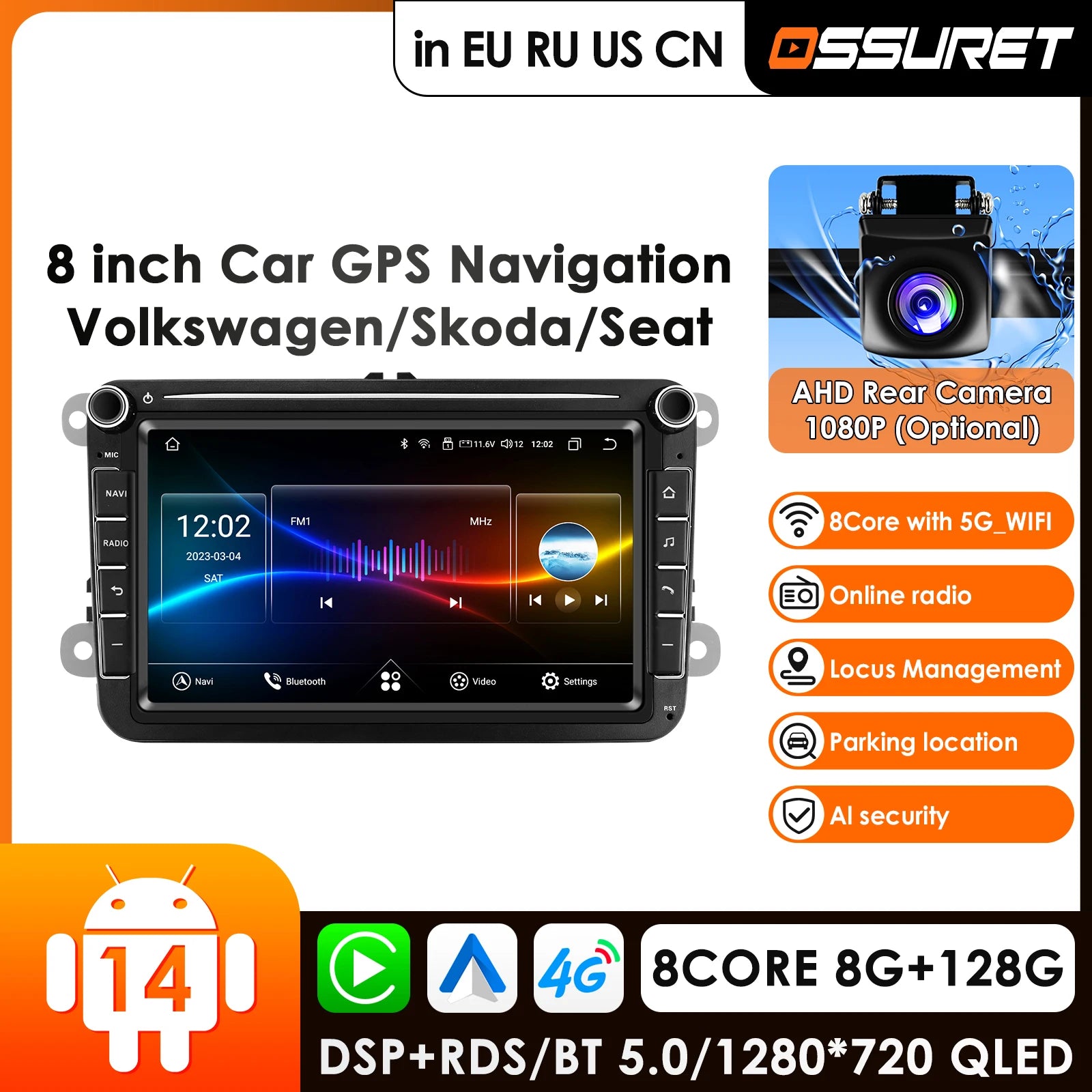 8" Car Radio GPS Video Player for VW Tiguan Touran Caddy Jetta Polo Passat Seat Skoda - Carplay Auto 4G AI