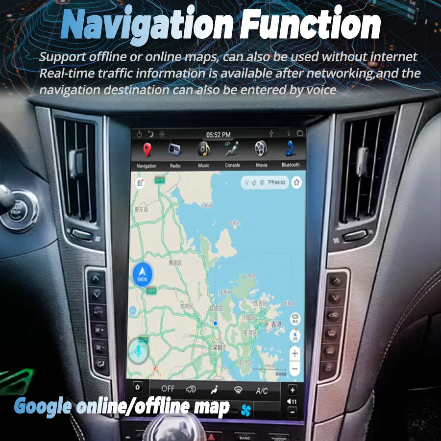 Multimedia Video Auto GPS Navigation Carplay For Infiniti Q50 Q50l Q50s Q60 2014-2020 Head