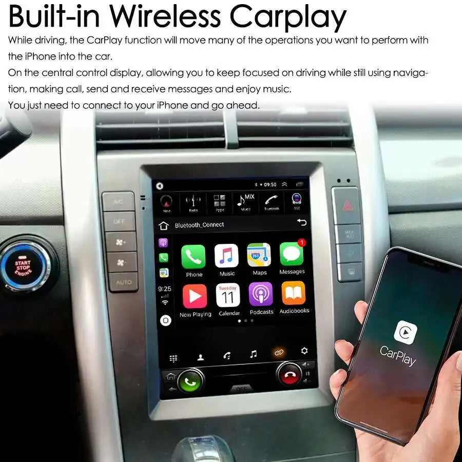 Auto GPS Navigation DSP Wireless BT CarPlay Vertical Screen Android 14 Car Radio For Ford