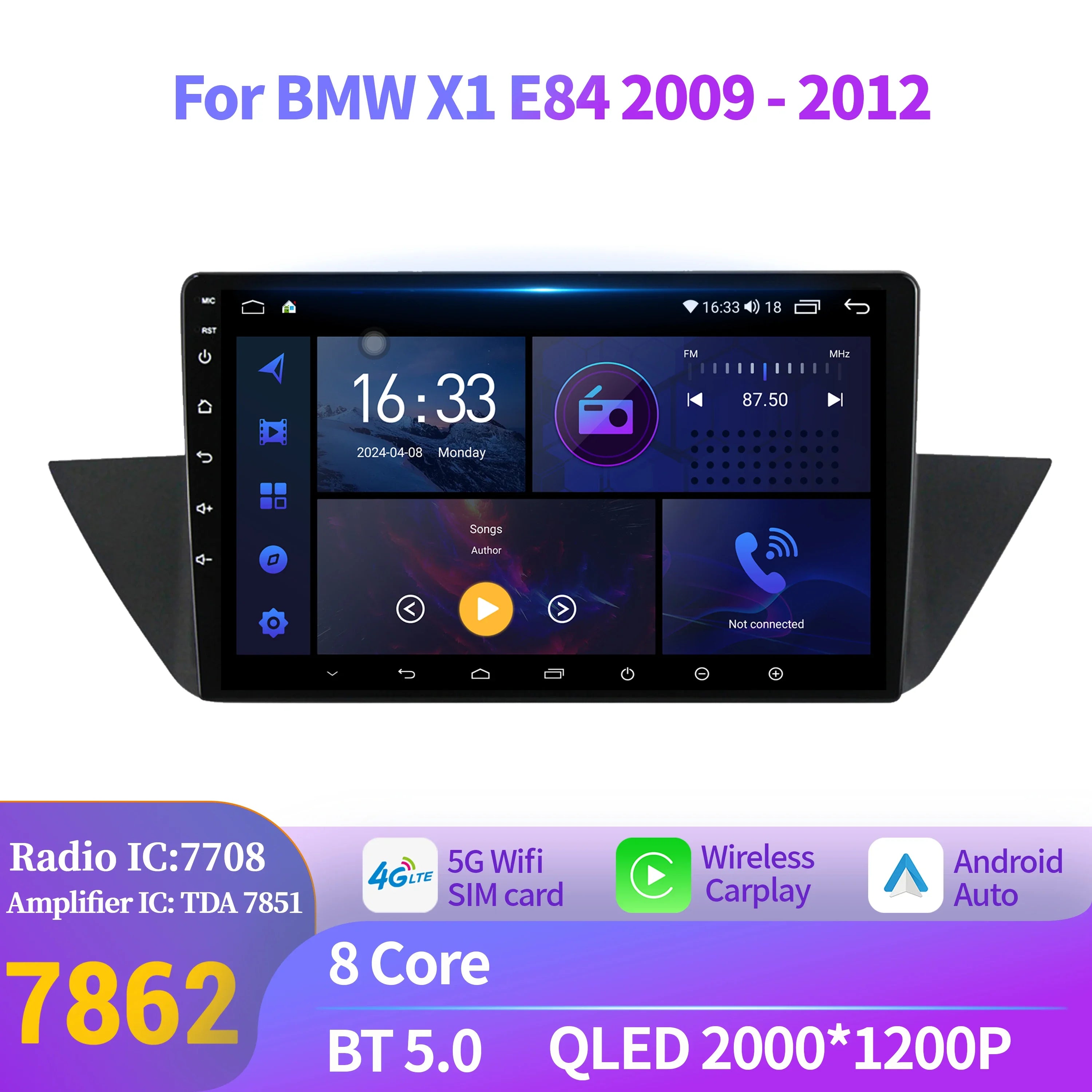 For BMW X1 E84 2009-2012 Android 14 Car Radio Wireless Bluetooth Carplay Multimedia 7862S