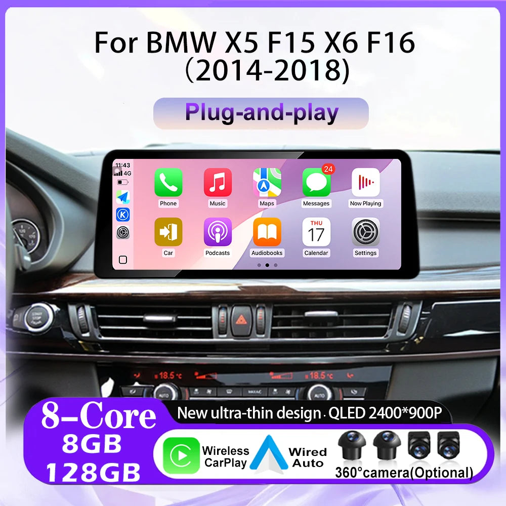 Android 16 QLED Screen For BMW X5 F15 X6 F16 2014-2018 NBT EVO System Car Radio Multimedia