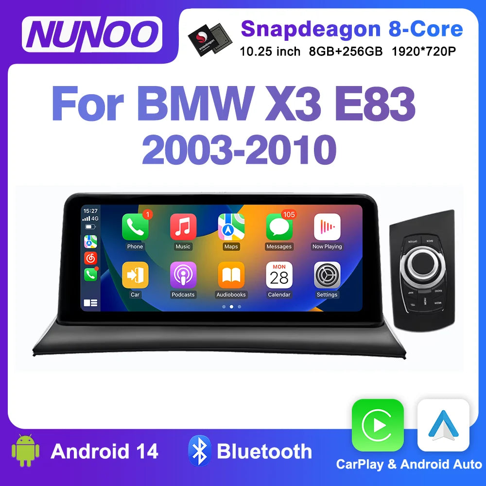 Android 14 Screen Wireless Carplay For BMW X3 E83 2003-2010 GPS Multimedia Player Android