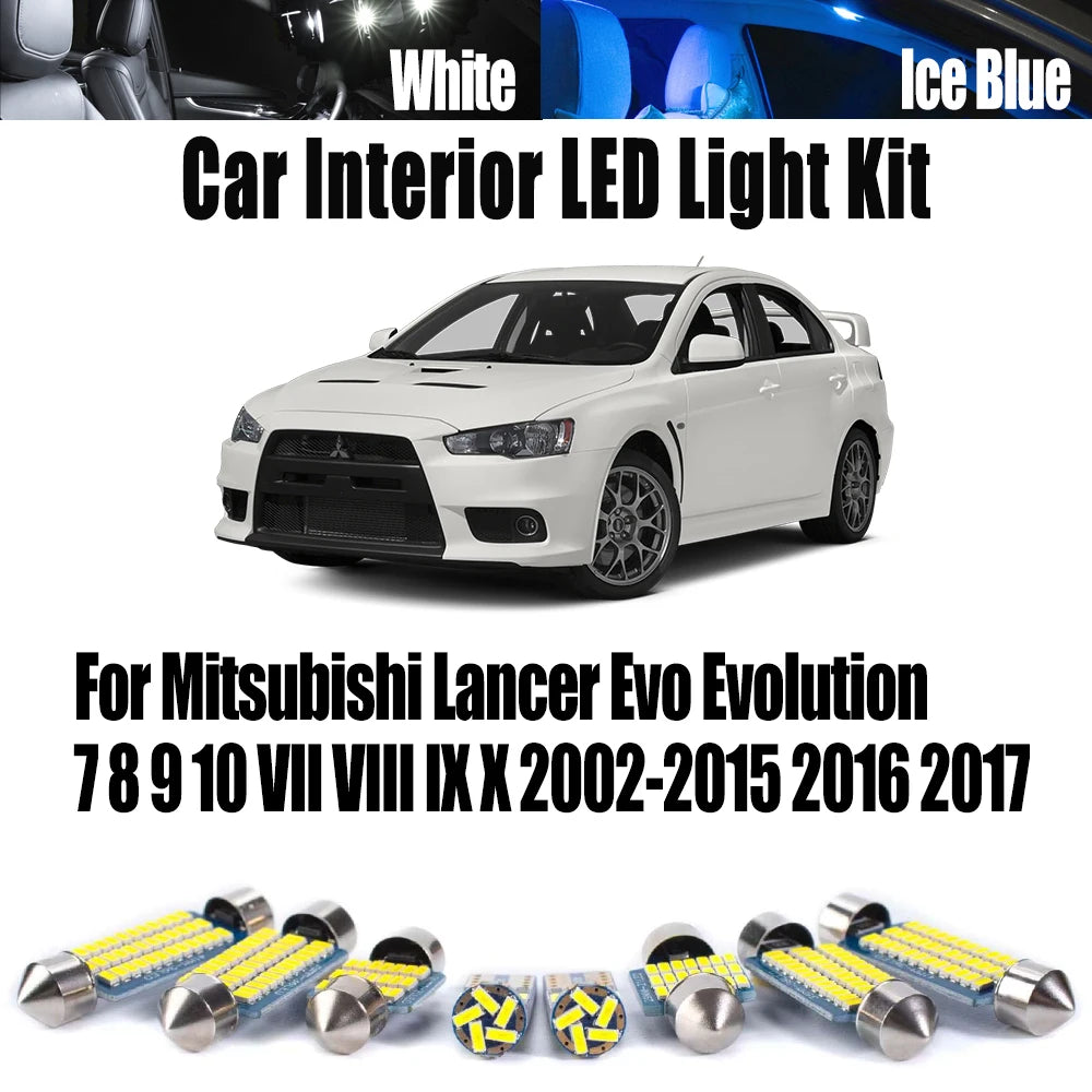 LED Interior Light Kit for Mitsubishi Lancer Evo Evolution 7 8 9 10 VII VIII IX X 2002- 2015 - Canbus Dome Map Door T...