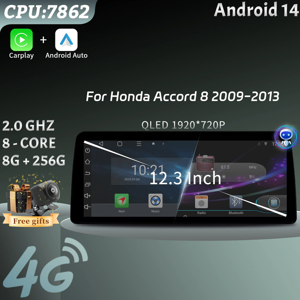 12.3inch For Honda Accord 8 2009-2013 Car Radio Multimedia Navigation Wireless Bluetooth C