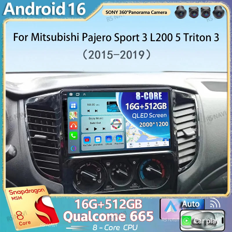 Android 16 Carplay For Mitsubishi Pajero Sport 3 L200 5 Triton 3 2015 2016 2017 2018 2019