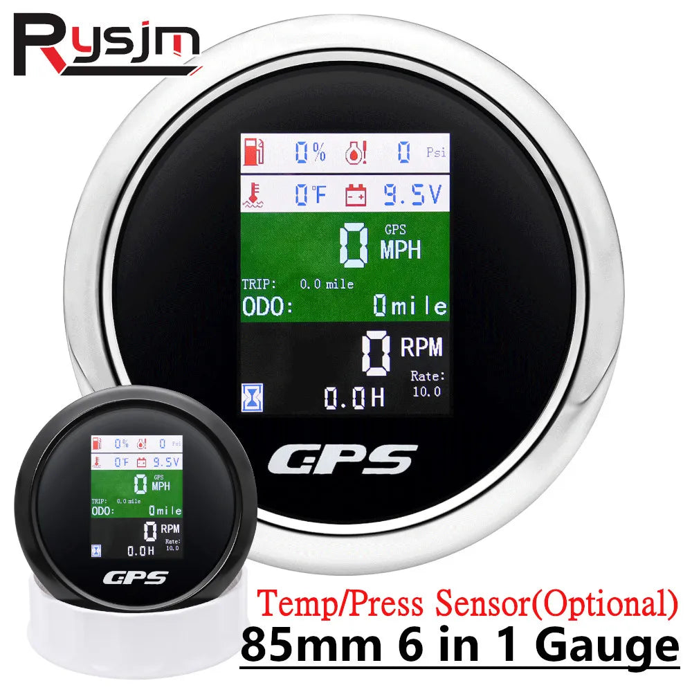 6 in 1 Multi-functional 85MM GPS Speedometer+Fuel Level+Water Temp+Oil Press+Volt+Tachometer Tem - Automotive LED Light