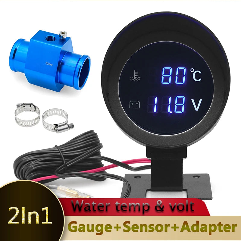 -10~110℃ Car Water Temperature Gauge with Water Temp Joint Pipe Sensor and adapter 2-in-1 Motorc - Automotive LED Light