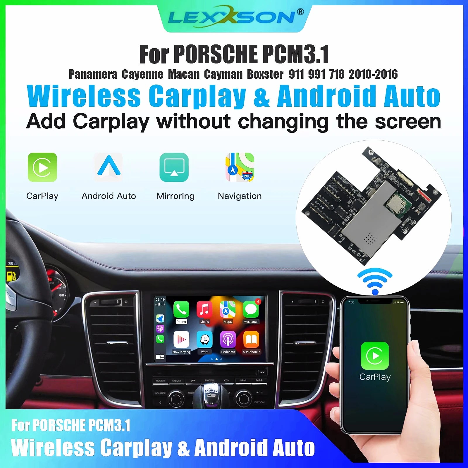 LEXXSON Wireless Carplay Android Auto Fits For Porsche PCM3.1 Panamera Cayenne Cayman Maca | AUTOKITSHOP
