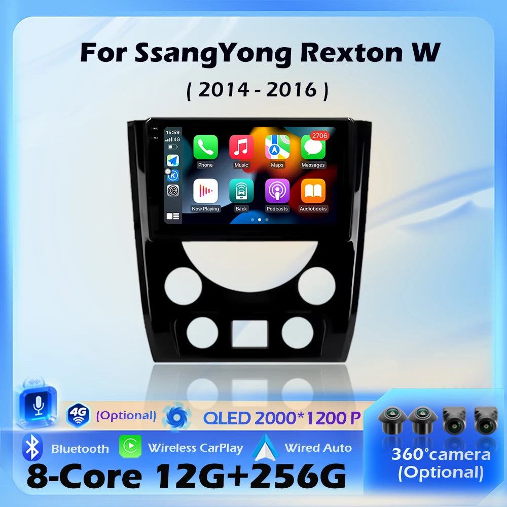 Android 16 Wireless CarPlay For SsangYong Rexton W 2014- 2016 Car Radio Multimedia Video P