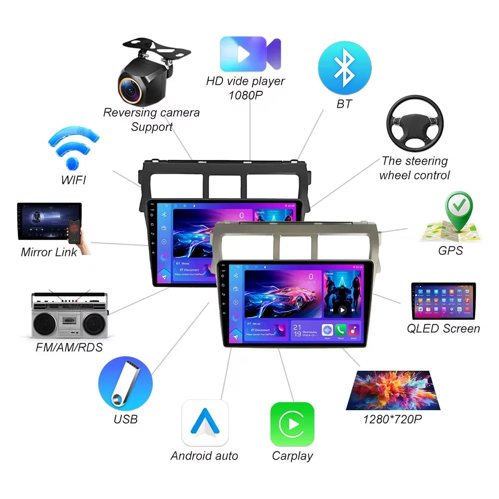Android 16 For Toyota Vios Yaris 2007 2008 2009-2012 Car Radio Multimedia Video Player Aut | AUTOKITSHOP