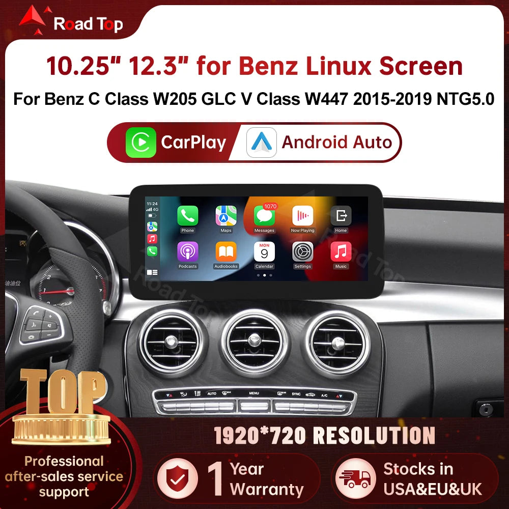 Wireless CarPlay Android Auto Multimedia Radio Display Screen For Mercedes-Benz C Class W2 | AUTOKITSHOP