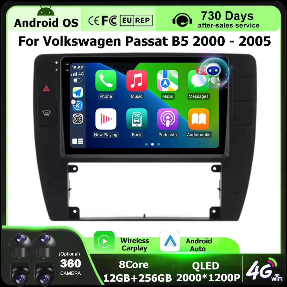 Wireless Carplay For VW Volkswagen Passat B5 2000 2001 2002 2003 - 2005 Android 16 Auto Ca