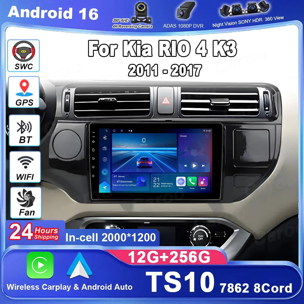 Android 16 For Kia RIO 4 K3 2011 2012 2013 2014 - 2017 Carplay Car Radio Navigation GPS Mu