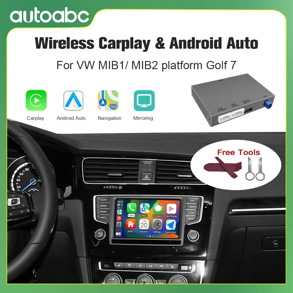 AUTOABC New Wireless Carplay and Android Auto for VW MIB1/MIB2 Platform Golf 7 GTD 2013-20