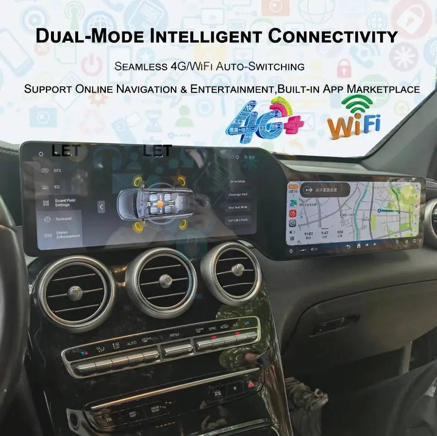 25inch For Mercedes Benz C Class GLC 2015-2022 Dual Screen Wireless Carplay Navi GPS Andro | AUTOKITSHOP