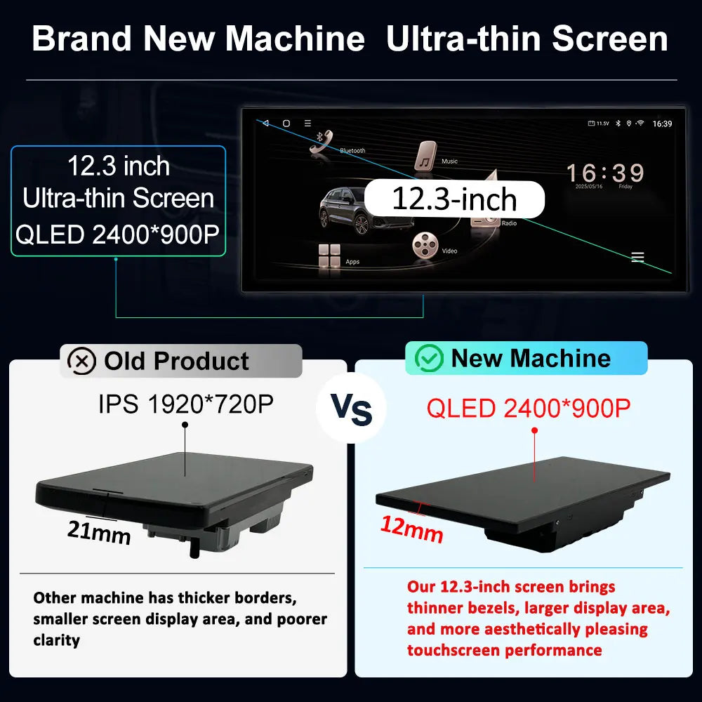 12.3 '' Ultra-thin Screen GPS Android 16 for Audi A4 B8 A5 2009 - 2016 BT Car Video Radio