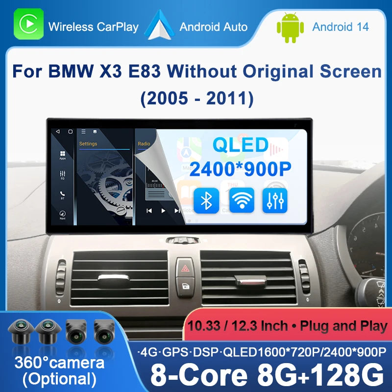 For BMW X3 E83 2005 - 2011 without original screen Car Multimedia Radio Player Android 14