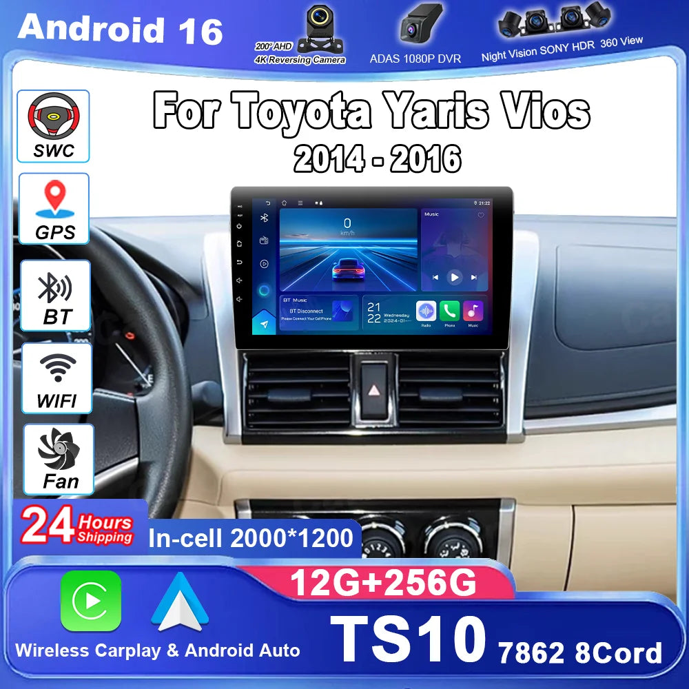 Android 16 Car For Toyota Yaris Vios 2014 - 2016 Auto Radio Stereo Multimidia Player GPS N