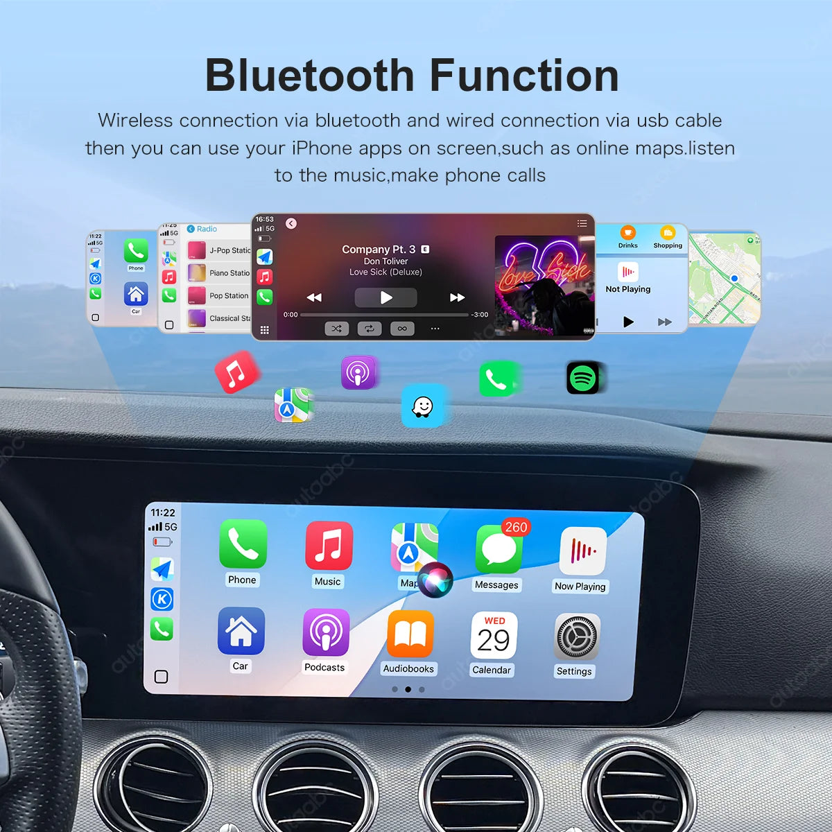 12.3"Screen Wireless CarPlay Android Auto Multimedia Player For Mercedes Benz E Class E200 | AUTOKITSHOP