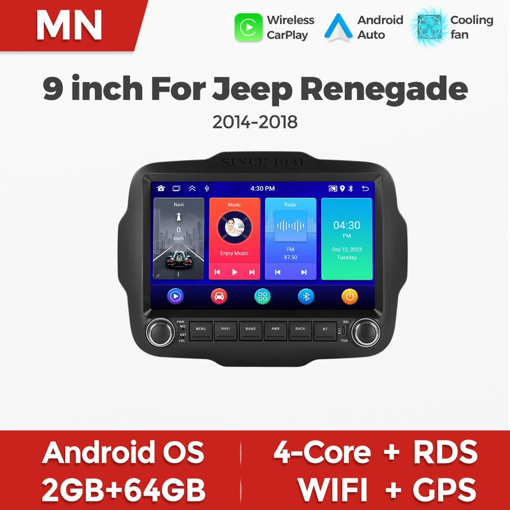 MEKEDE&NAVIFLY Intelligent Car audio system 64G Car Radio For Jeep Renegade 2014-2018 Wire