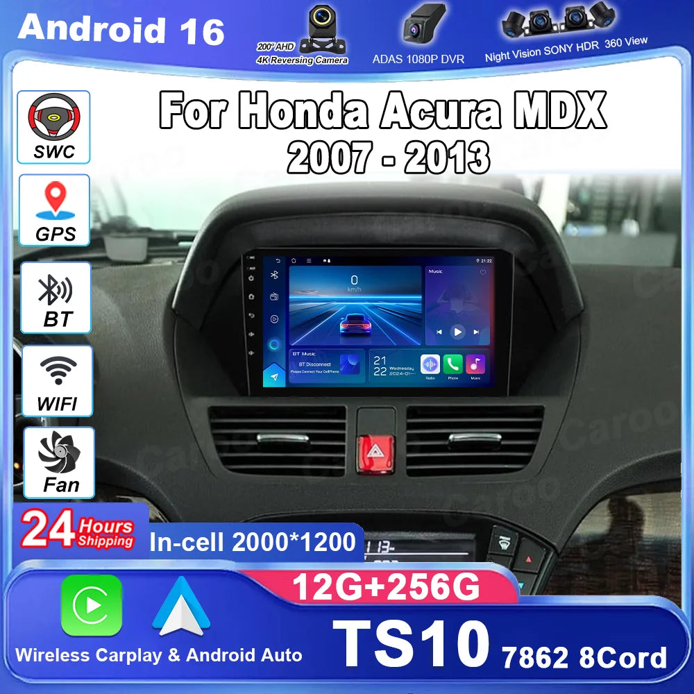 Android 16 Carplay Auto For Honda Acura MDX 2007 2008 2009 2010 2011 2012 2013 Multimedia