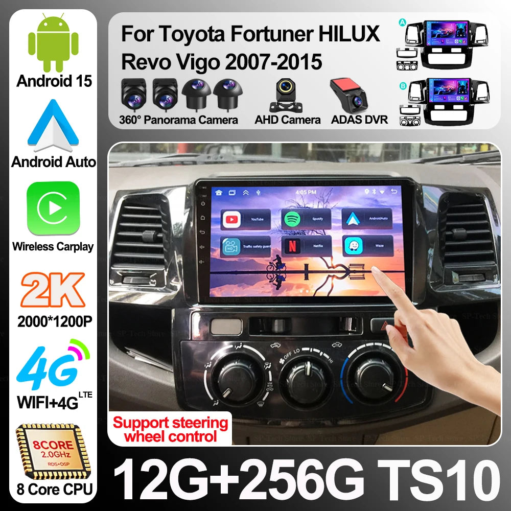 Android 16 Carplay Auto For Toyota Fortuner Hilux Revo Vigo 2007-2015 Multimedia Car Radio | AUTOKITSHOP