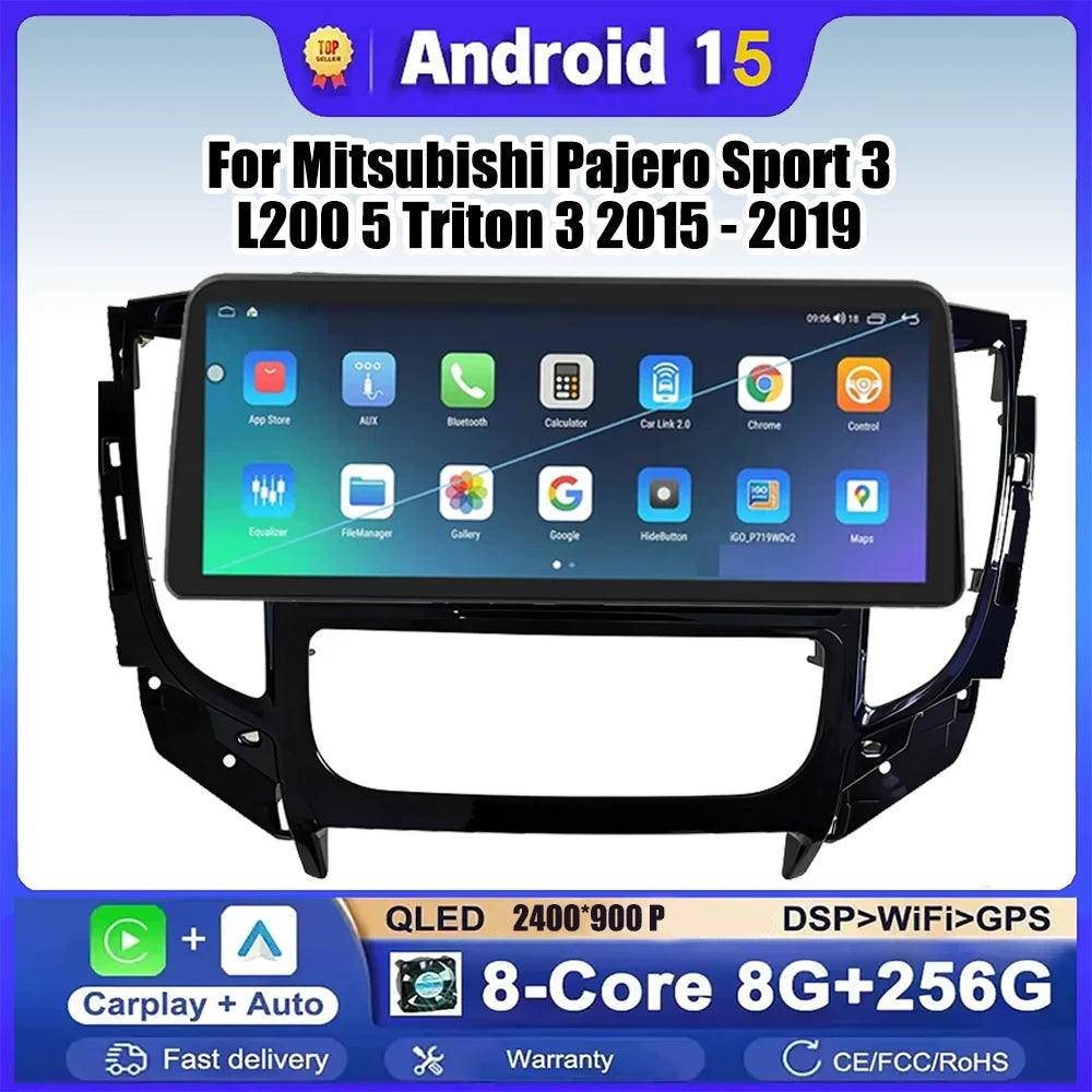 2400*900 Android 15 For Mitsubishi Pajero Sport 3 L200 Triton 3 2015-2019 Multimedia Car G | AUTOKITSHOP